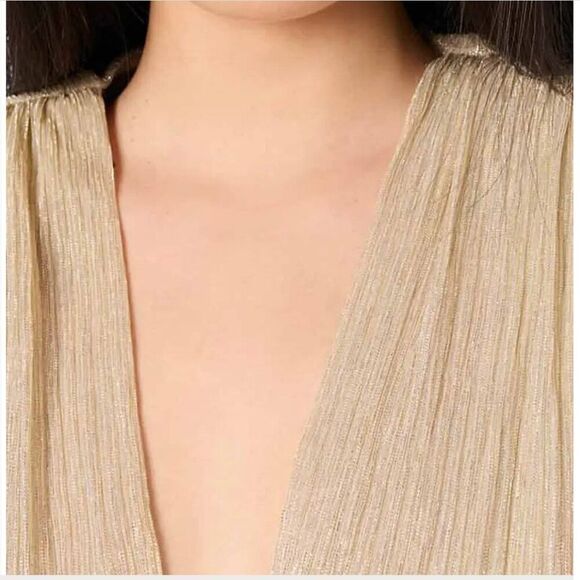 Maje Gold lame wrap top event dress size 40 (Large)  Repaired - Picture 5 of 15